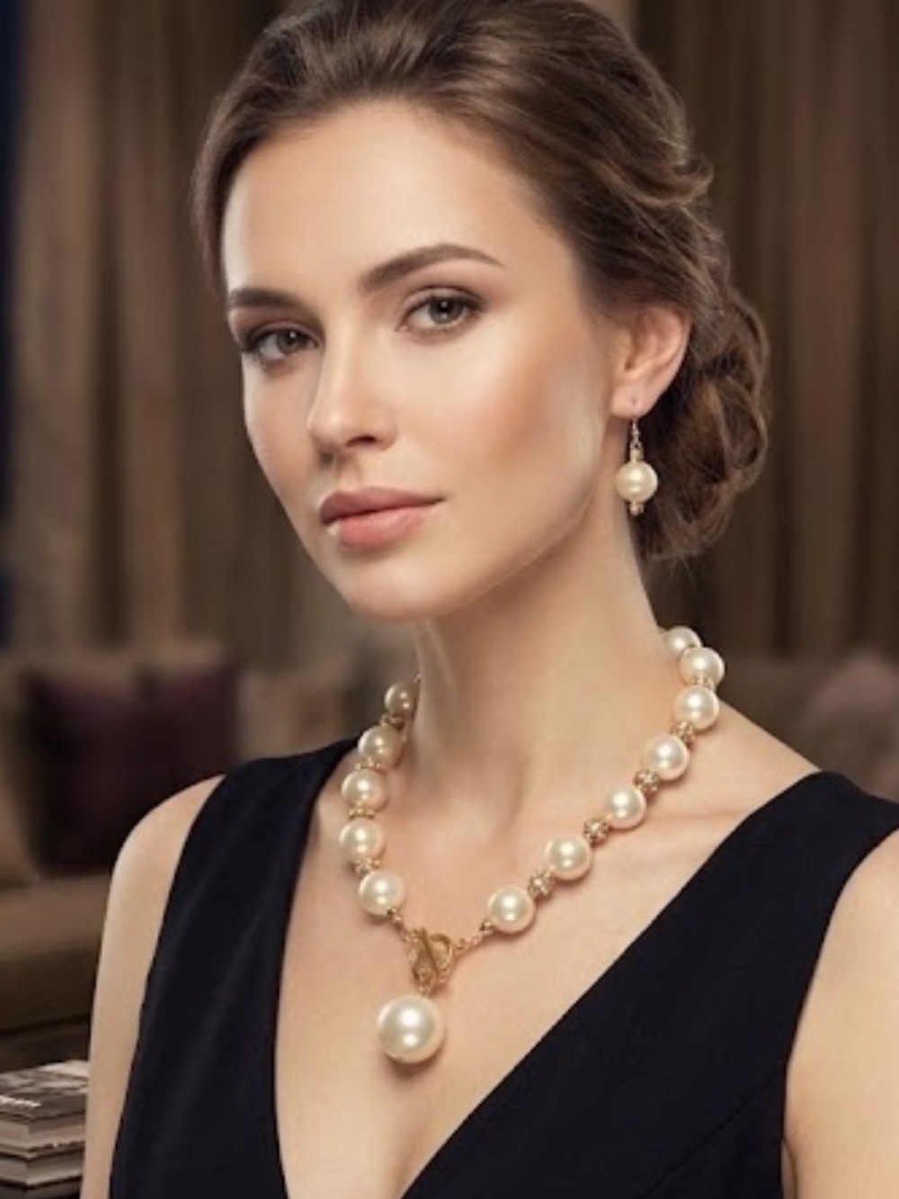 Bridal Pearl Choker Necklace Earrings Set Gold Wedding Jewelry Old Money